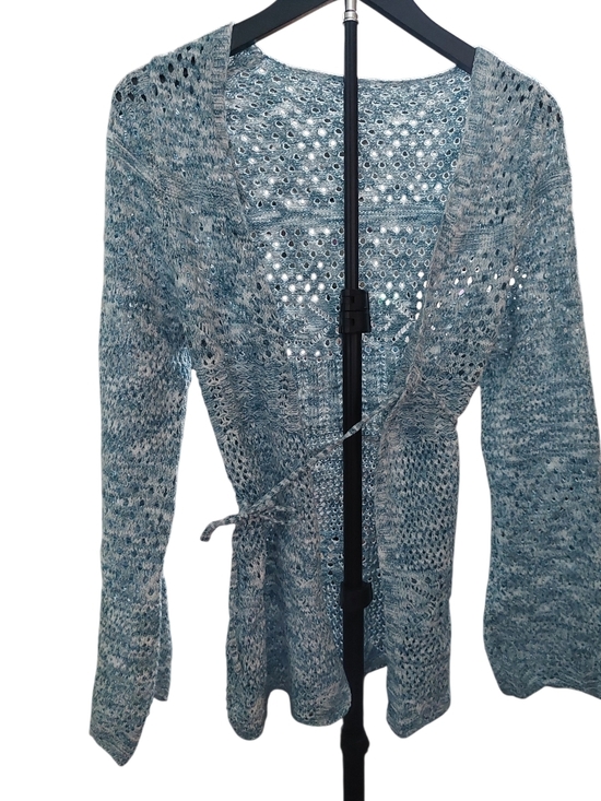 SHEIN Sweaters - SHEIN Light Blue Open-Weave Tie-Front Cardigan